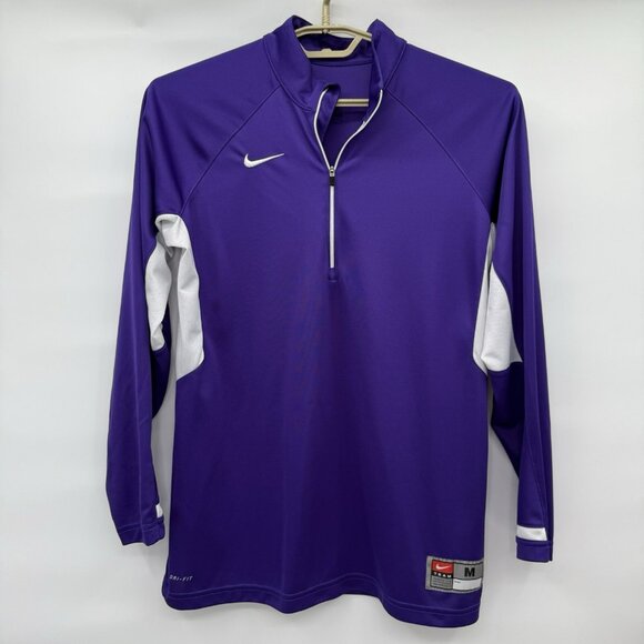 Nike Dri-Fit Team Purple‎ White 1/4 Zip Mock Neck Long Sleeve Shirt Size Medium - Picture 1 of 7